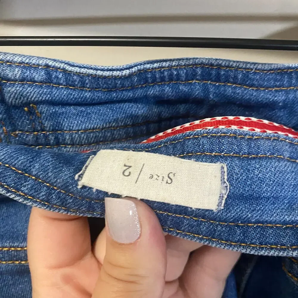 Anthropologie Pilcro Double Zipper Medium Wash Denim Mini Skirt Retro Sz 2